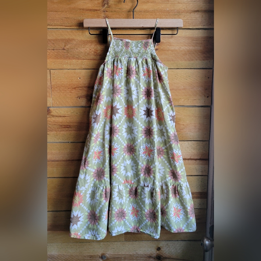 Floral Patterned Kids Dress - Green and Pink